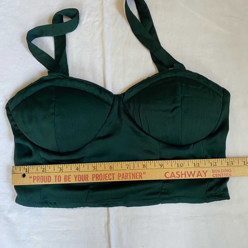Emerald Green Satin Crop Bustier Bra Halter Going Out Top Medium Whimsygoth - Picture 8 of 12